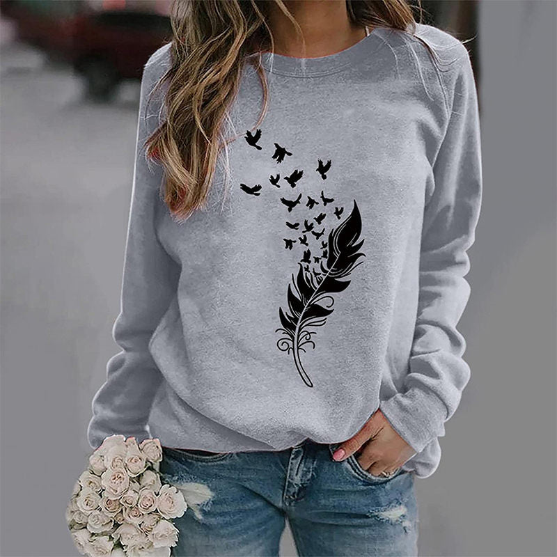 Beakey Womens Casual Long Sleeve T-Shirt Crew Neck Pullover-Grey