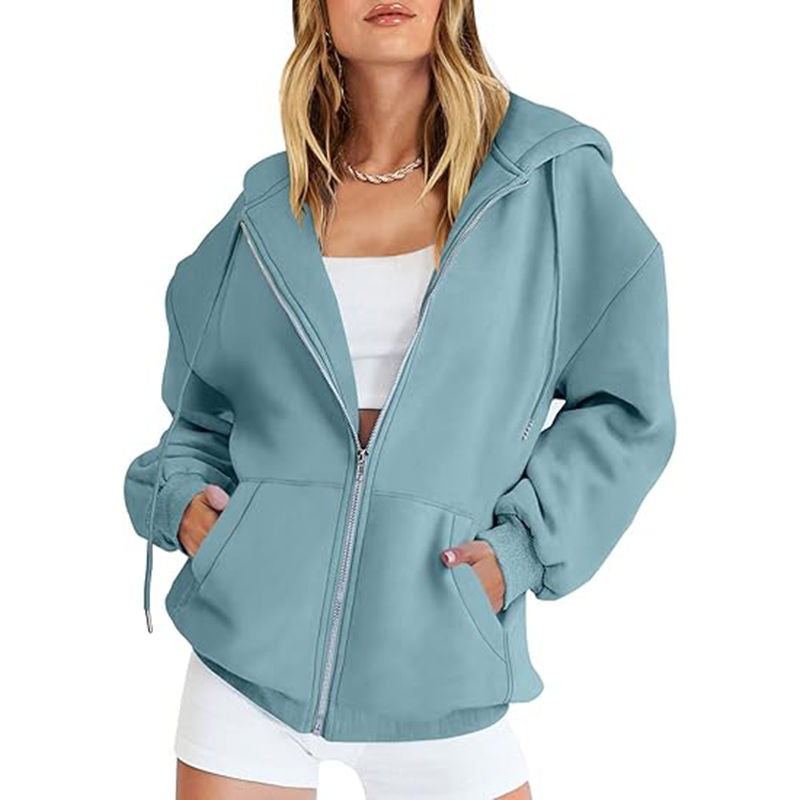 Beakey Womens Zip Up Hoodies with Pockets Y2K Oversized Sweatshirts-Light Blue