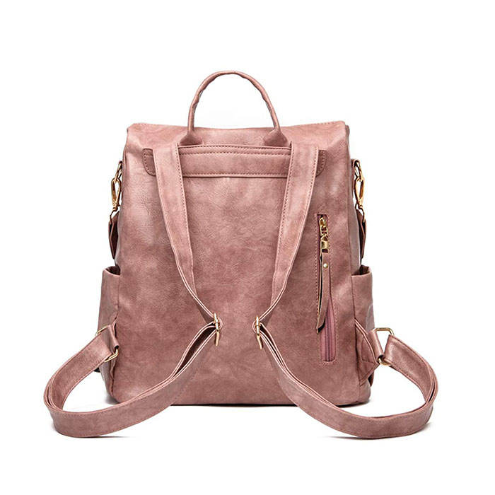 Beakey Women's Fashion Purse Backpack Multipurpose Design Backpack PU Leather Travel bag-Pink