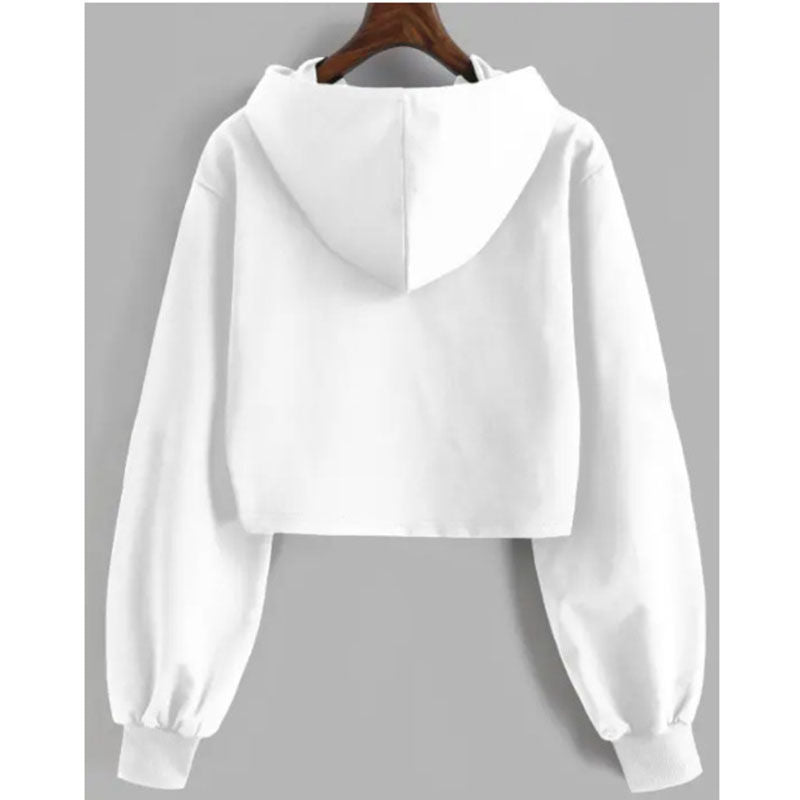 Beakey Womens Cropped Hoodies Graphic Printed Long Sleeve Sweatshirt-White