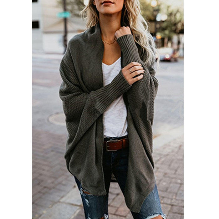 Beakey Women's Batwing Knitted Oversized Slouchy Solid Cardigan Sweater Knit Outwear-Dark Green
