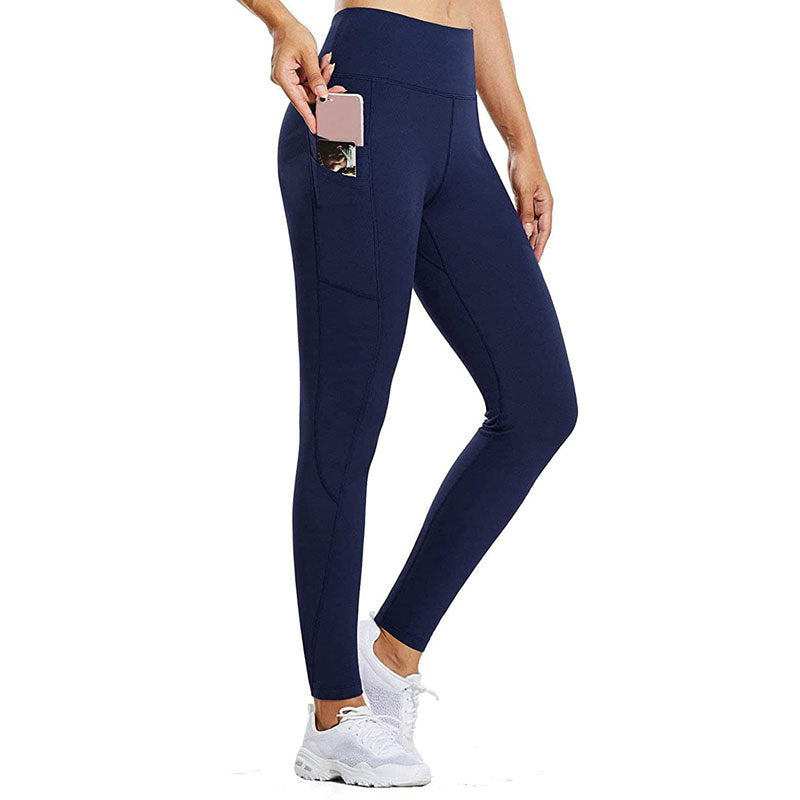 Beakey Womens High Waist Yoga Pants with Pockets Fashionable Leggings-Blue