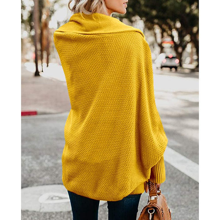 Beakey Women's Batwing Knitted Oversized Slouchy Solid Cardigan Sweater Knit Outwear-Yellow