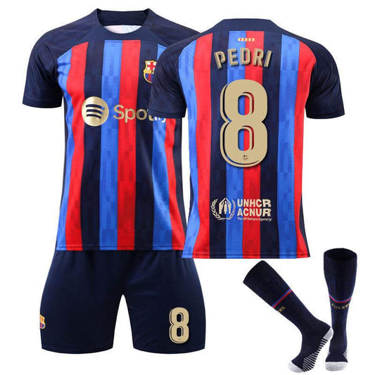 Beakey FC Barcelona Home Jersey 2022-23 PEDRI #8 Soccer Jersey Kids Adult 3-Pieces Jersey Kits