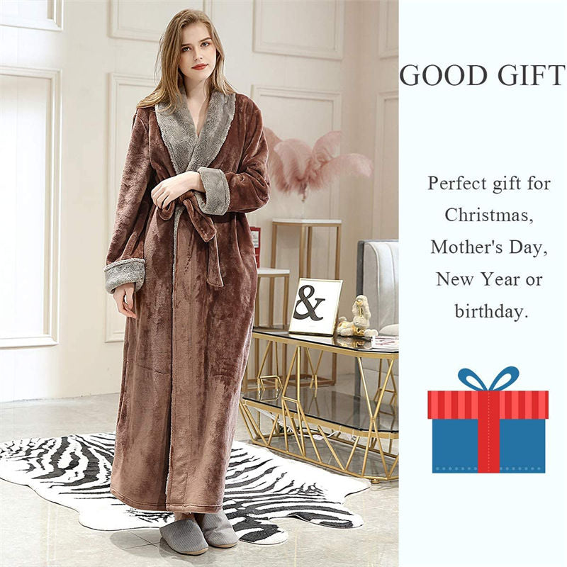 Beakey Womens Winter Robe Soft Plush Warm Spa Long Bathrobe Pajamas-Brown