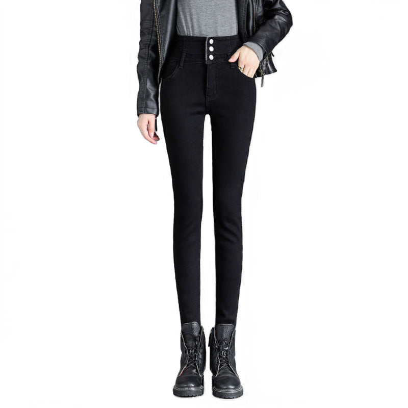 Beakey Womens Jeans Button up Stretch Slim Fit High Rise Denim Pants-Black