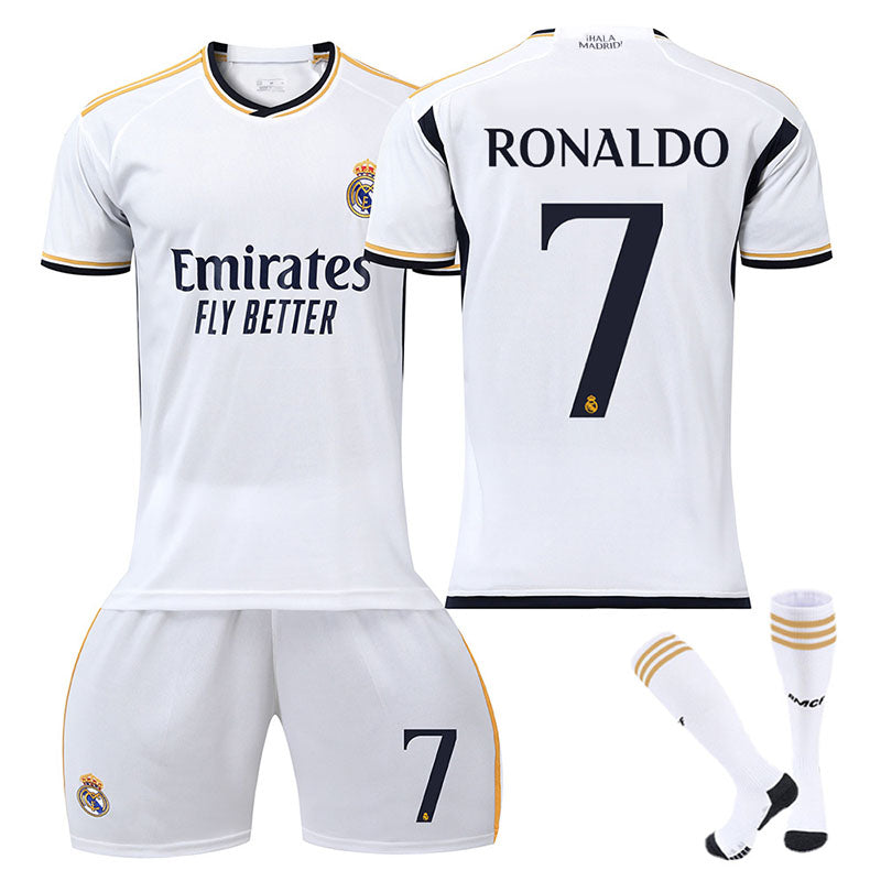 Beakey Real Madrid Home Jersey RONALDO #7 Soccer Jersey Kids Adult 3Pcs Jersey Kits