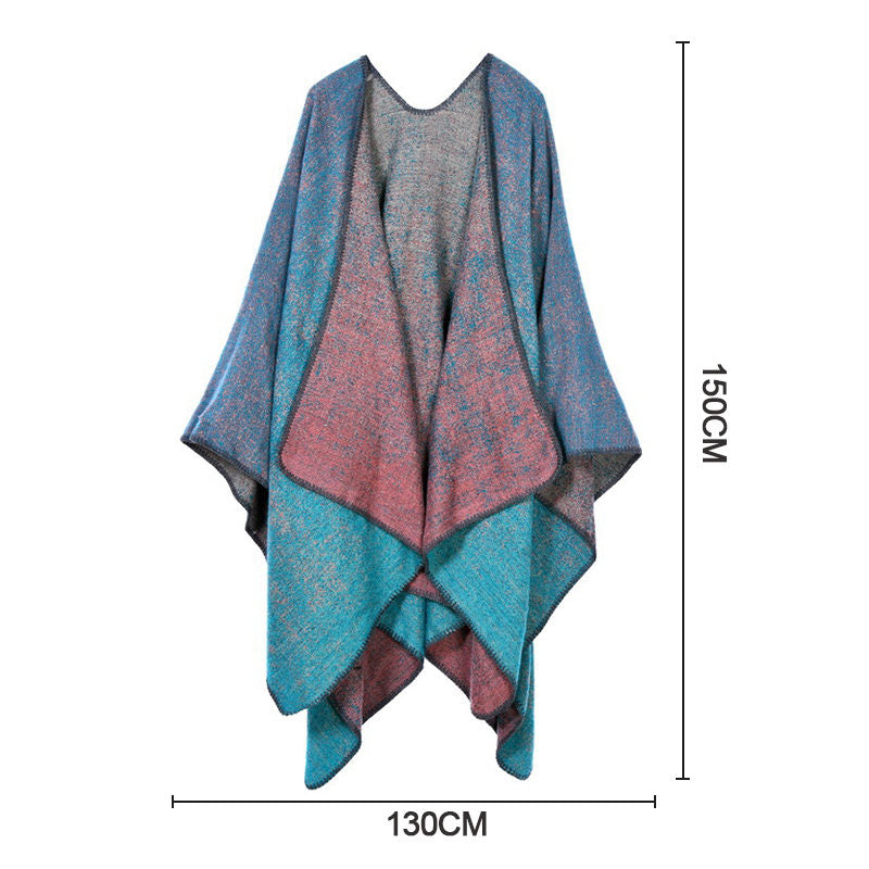 Beakey Womens Winter Reversible Oversized Blanket Cape Shawl-MudSpot Blue