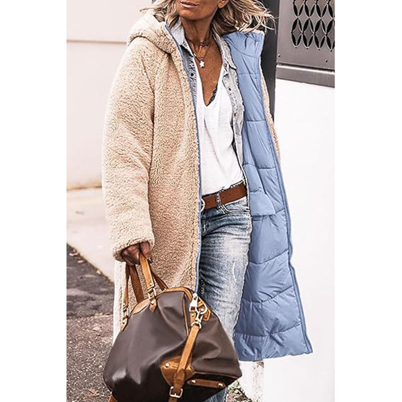 Beakey Womens Long Coats with Hood Fleece Lining Oversized Jackets-Light Blue