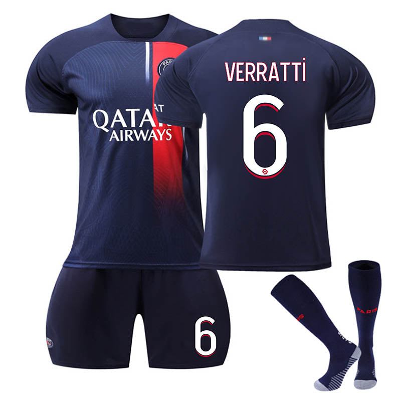 Beakey Paris Home Jersey VERRATTI #6 Soccer Jersey Kids Adult 3-Pieces Jersey Kits