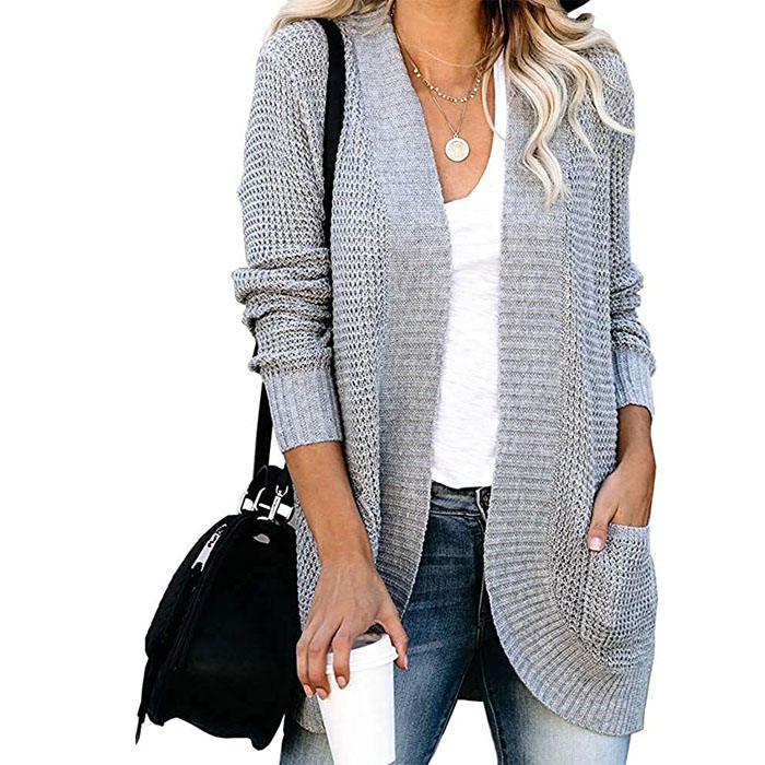 Beakey Womens Long Sleeve Cardigans Chunky Knit Draped Sweaters Outwear-Light Gray-220185