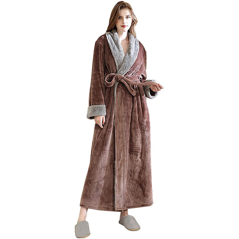 Beakey Womens Winter Robe Soft Plush Warm Spa Long Bathrobe Pajamas-Brown
