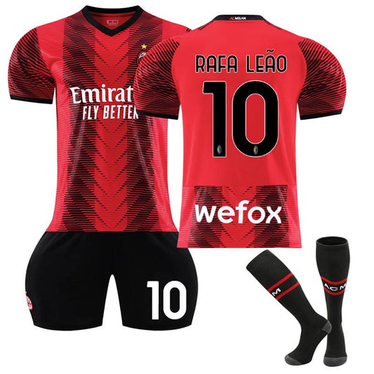 Beakey AC Milan Home Jersey RAFA LEAO #10 Soccer Jersey Kids Adult 3-Pieces Jersey Kits