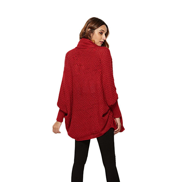 Beakey Women's Batwing Knitted Oversized Slouchy Solid Cardigan Sweater Knit Outwear-Red