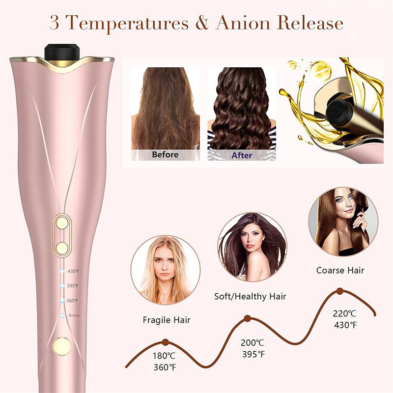 Beakey Auto Hair Curler with 4 Temps & 3 Timer Settings for Hair Styling-Champagne