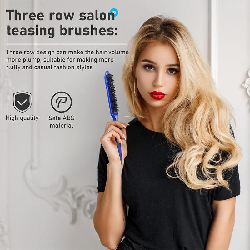 Beakey 12 Pieces Hair Brush Set Nylon Teasing Hair Brushes Rat Tail Combs with Duckbill Clips for Women-Blue