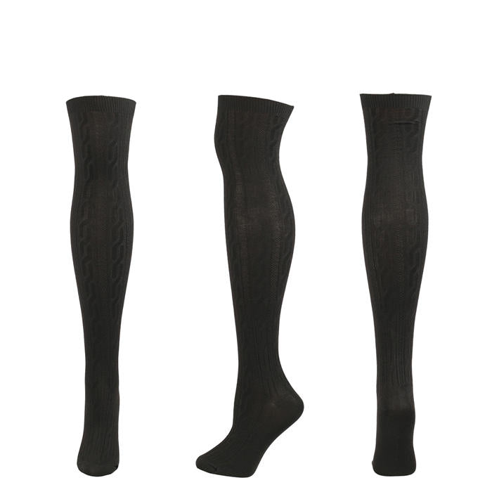 Beakey 2Packs Women Extra Long High Socks Knit Warmers Thick Tall Long Boot Stockings Leg-WhiteBlack