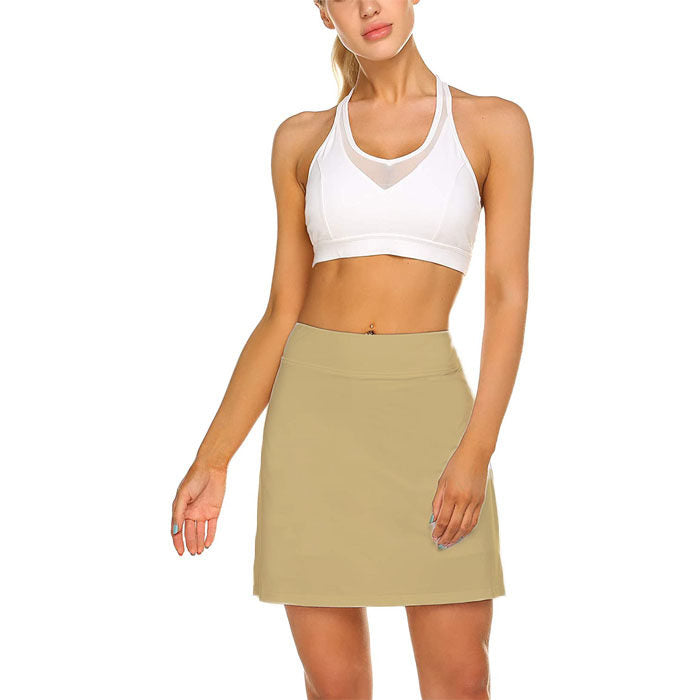 Beakey Women's Active Pure Color Wild Lightweight Skirt For Tennis Golf Sports-Khaki-DL0182