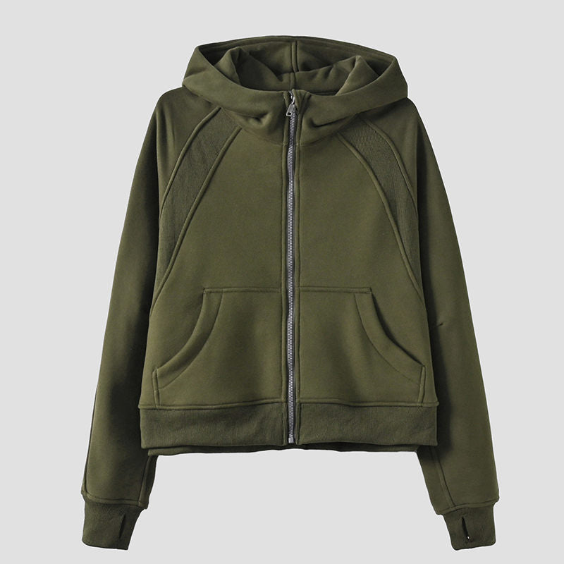 Beakey Womens Full-Zip Up Hoodies with Pockets Thumb Hole Fleece Jacket-Army Green