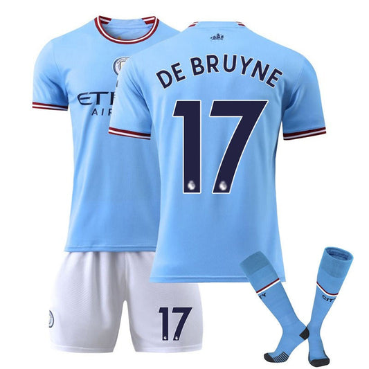Beakey DE BRUYNE #17 Manchester City F.C Home B-Jersey 22/23 Soccer B-Jersey Set For Adult Kids