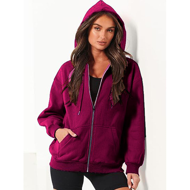 Beakey Womens Zip Up Hoodies with Pockets Y2K Oversized Sweatshirts-Purple