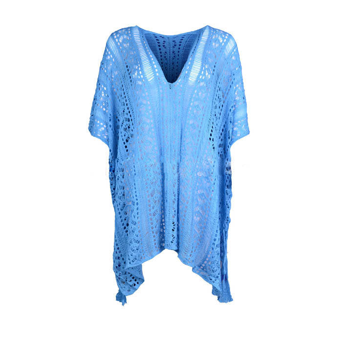 Beakey Women's Swimsuit Beach Bikini Loose Blouse Knitted Blouse Stylish Beach Cover up-Lake Blue