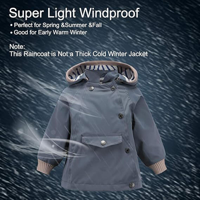 Beakey Kids Rain Jacket with Removable Hood Windproof for Spring Fall-Grey