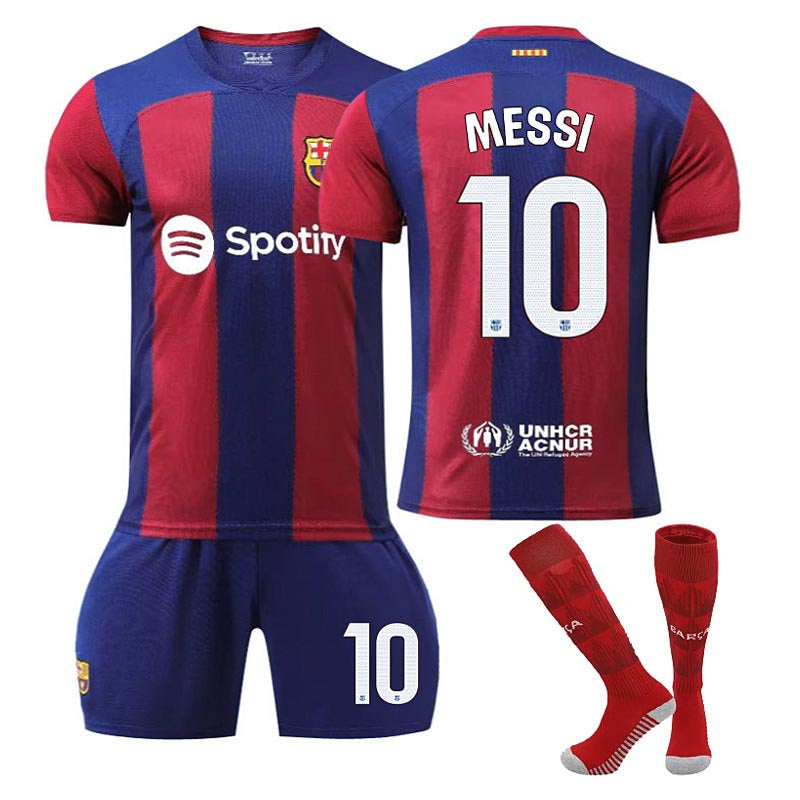 Beakey Barca Home Jersey MESSI #10 Soccer Jersey Kids Adult 3-Pieces Jersey Kits