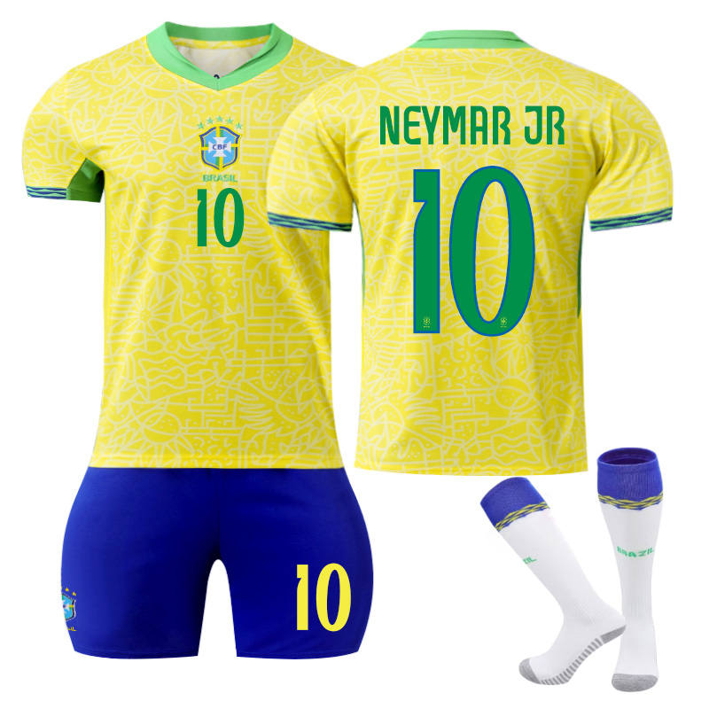 Beakey NEYMAR JR #10 Brazilian Home Jersey Soccer Jersey Kit Football T-shirt Set for Adult Kids