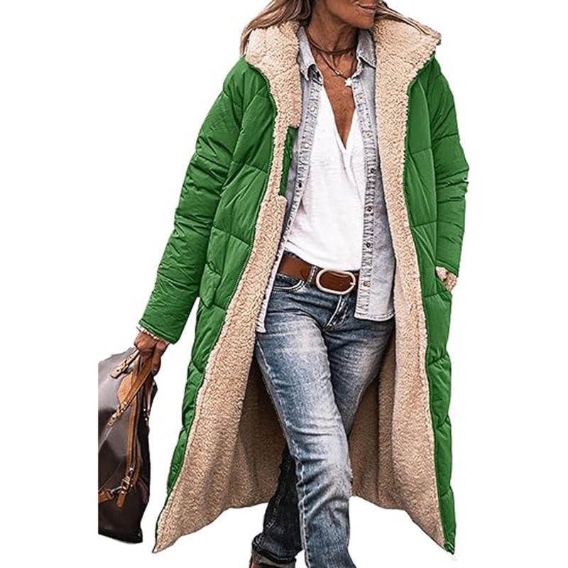 Beakey Womens Long Coats with Hood Fleece Lining Oversized Jackets-Emerald