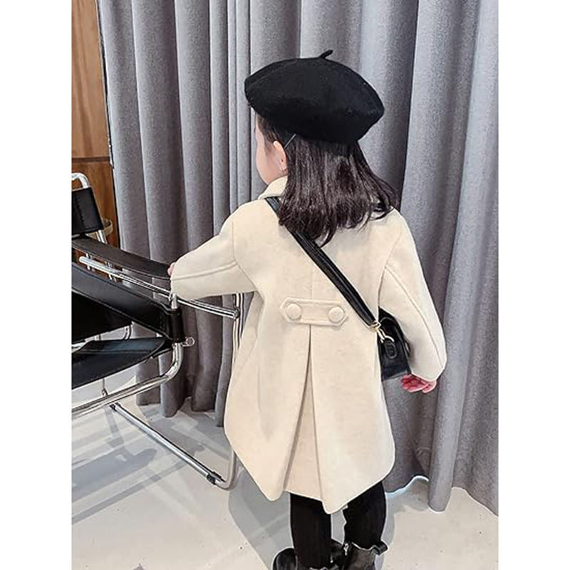 Beakey Long Pea Coat for Kids Girls Long Sleeve Button Outerwear Winter-Beige