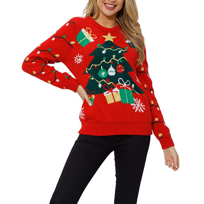 Beakey Women's Christmas Sweater Pullover Snowflake Long Sleeve Shirt-Tree Red-KLK2122
