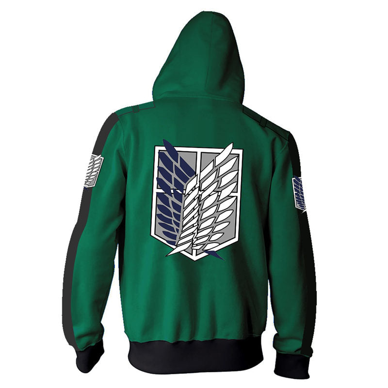 Beakey Fashion Print Hoodie Unisex Zip up Jacket for Anime Lover Cosplay-Green
