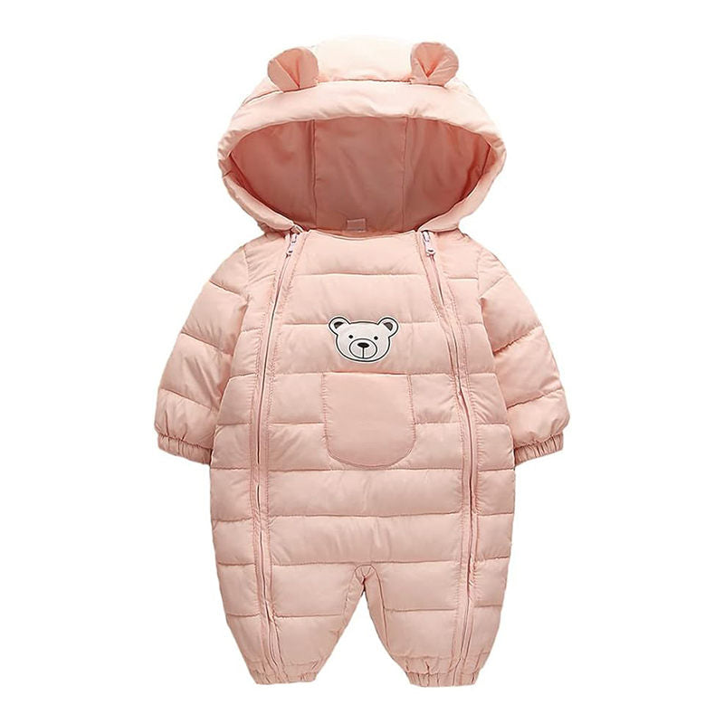 Beakey Baby Warm Romper with Bear Hood Winter Snowsuit for 0-18 Months-Pink