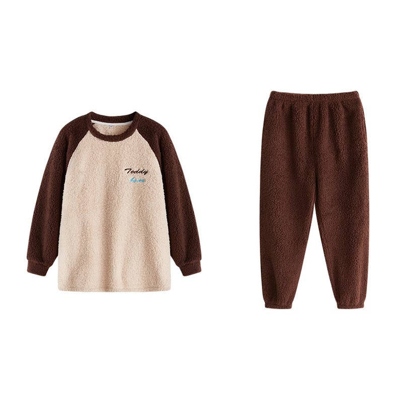 Beakey Crewneck Colorblock Pajamas Set for Couple-Coffee