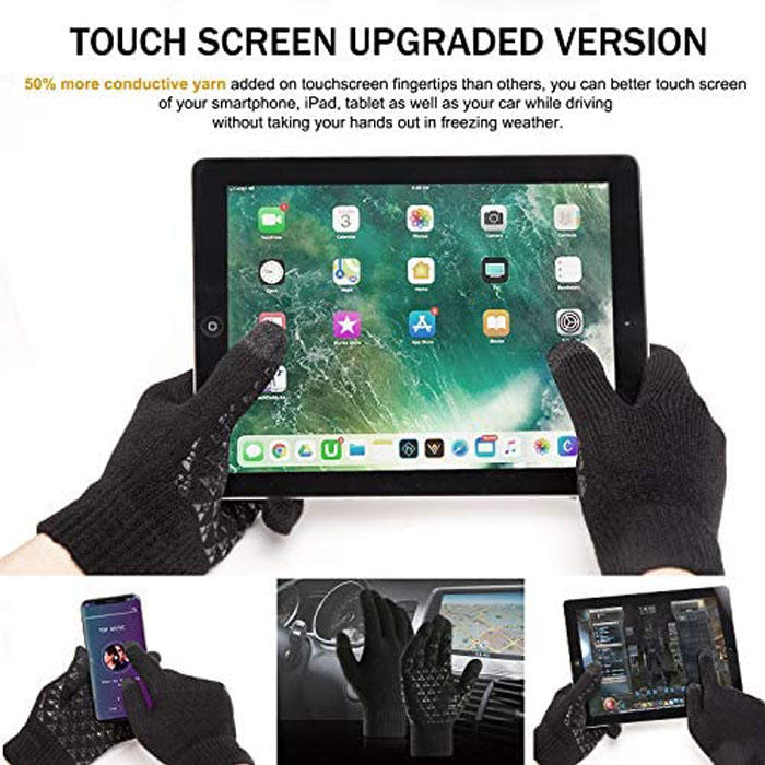 Beakey Winter Woman Gloves Upgraded Touch Screen Anti-Slip Silicone Gel Elastic Cuff Thermal-Black-DZ32