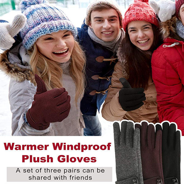 Beakey 3 Pairs Women Winter Gloves Warm Touchscreen Windproof Gloves-BlackGrayBrown
