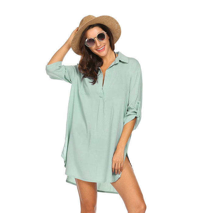 Beakey Women's Swimsuit Beach Cover Up Shirt Bikini Beachwear Bathing Suit Beach Dress - Fluorescent Green