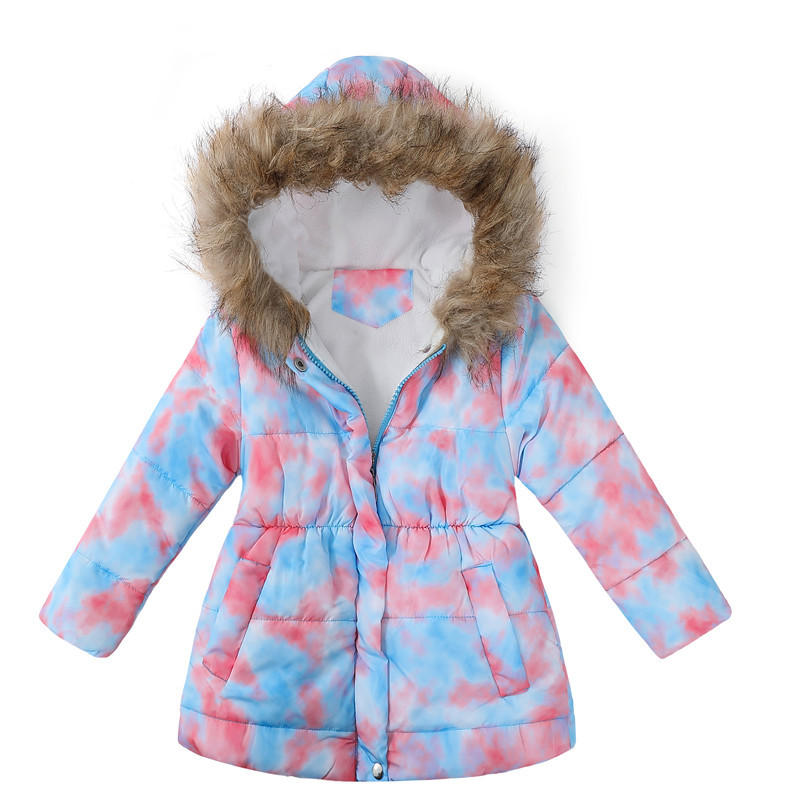 Beakey Kids Girls Winter Coat Colorful Printed Cotton Puffer Hooded Jacket-B
