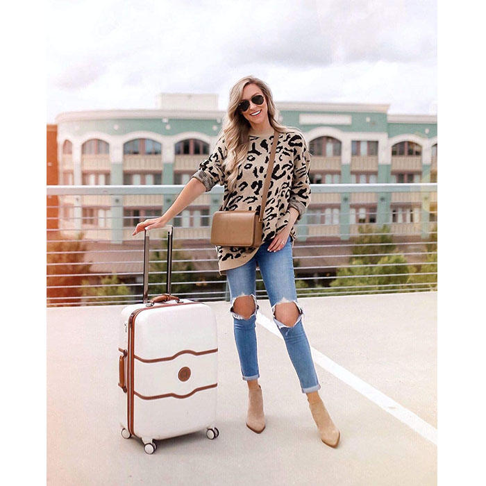 Beakey Women¡¯s Leopard Print Long Sleeve Knitted Oversized Pullover Sweaters-Khaki-HT20200301