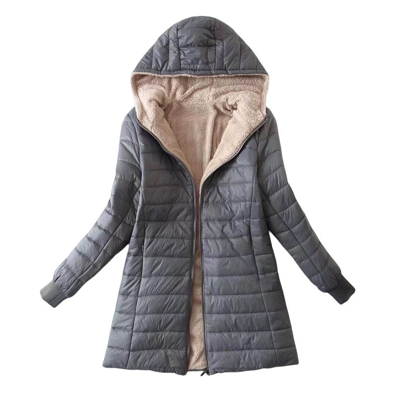 Beakey Womens Hooded Sherpa Fleece Jacket Winter Warm Coat-Gray