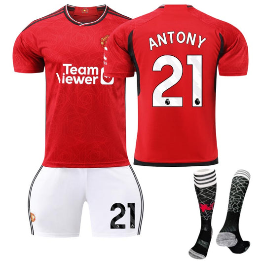 Beakey Red Devil Man Utd Home Jersey ANTONY #21 Soccer Jersey Kids Adult 3Pcs Jersey Kits