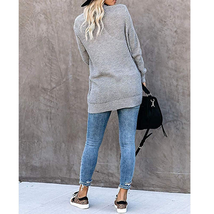 Beakey Womens Long Sleeve Cardigans Chunky Knit Draped Sweaters Outwear-Light Gray-220185