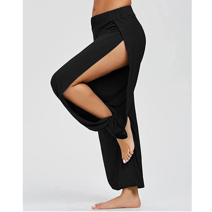 Beakey Women's Yoga Harem Pants Casual Loose Side Slit Hippie Long Pants-Black-8006
