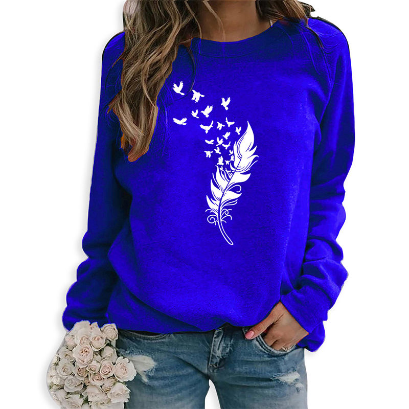 Beakey Womens Casual Long Sleeve T-Shirt Crew Neck Pullover-Blue White