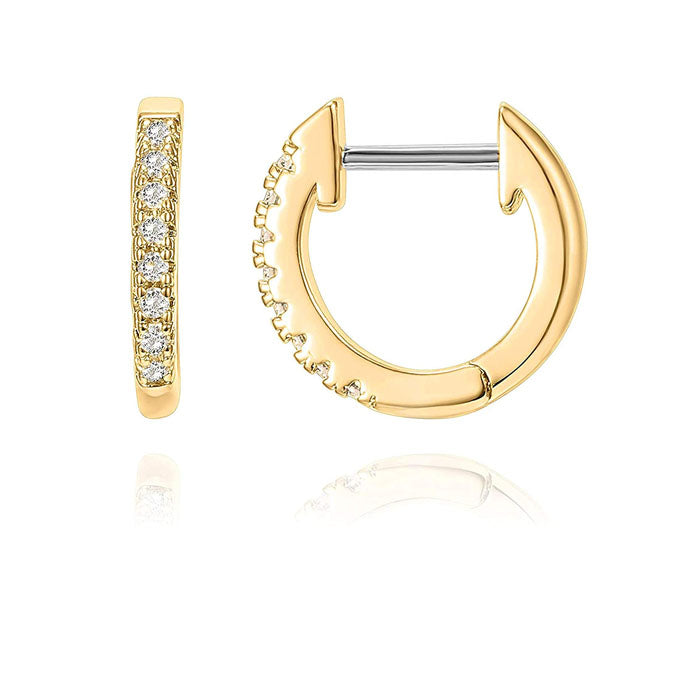Beakey S925 Sterling Silver Cubic Zirconia Cuff Earrings Stud-Yellow Gold