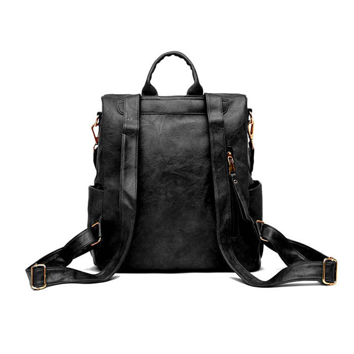 Beakey Women's Fashion Purse Backpack Multipurpose Design Backpack PU Leather Travel bag-Black