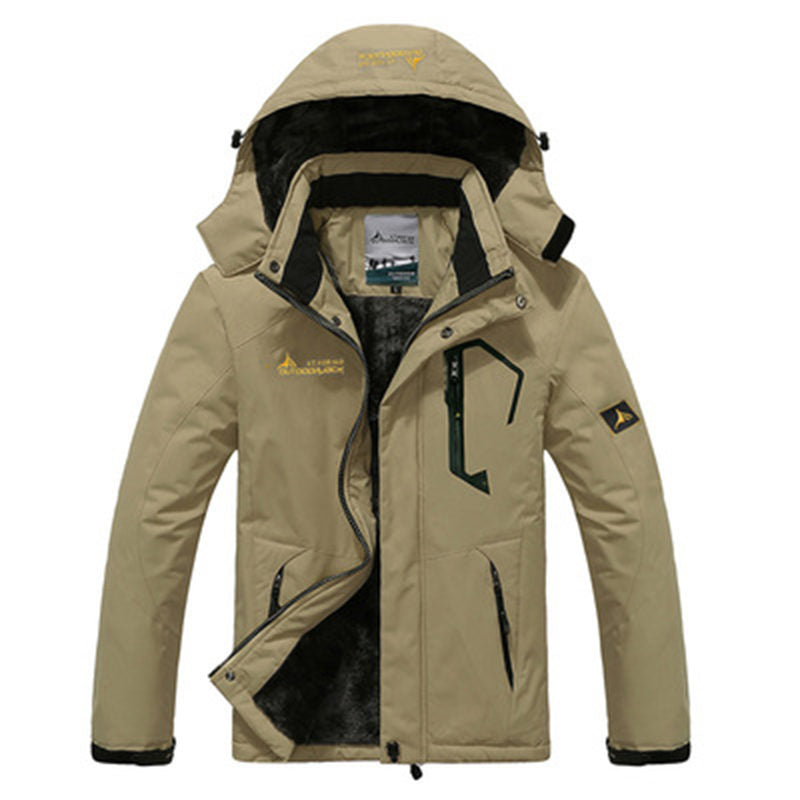 Beakey Mens Winter Coat Fleece Lined Waterproof Snow Ski Jacket with Hood-Khaki