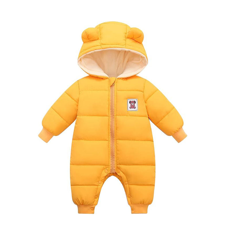 Beakey Cute Baby Snowsuit Zipper Closure Super Warm Hoodie Romper-Yellow