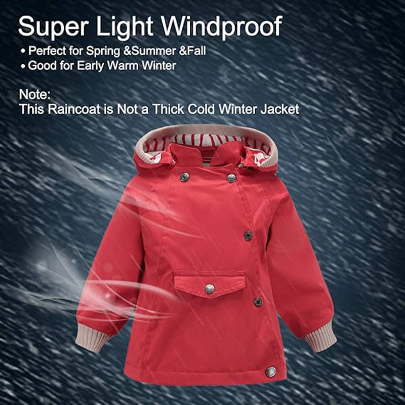 Beakey Kids Rain Jacket with Removable Hood Windproof for Spring Fall-Red